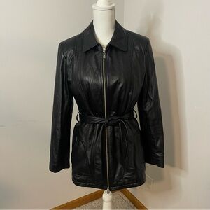 Wilson leather collared belted leather jacket with removable inside